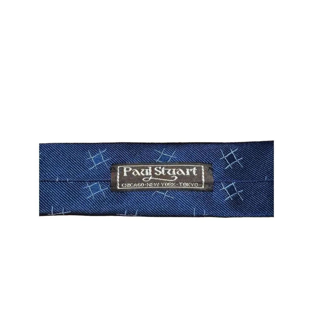 Paul Stuart Navy Tick Tack Toe Print 100% Silk Handmade Neck Tie